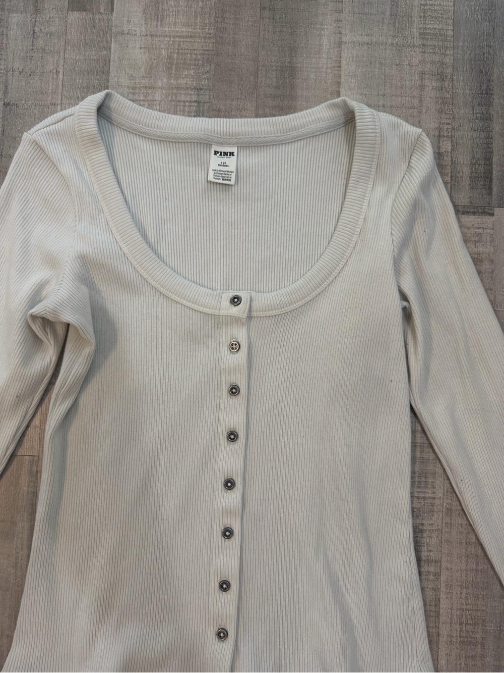Victoria’s Secret PINK Top Womens Large  Ribbed Button Front Long Sleeve